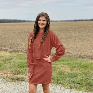 BURNT ORANGE KNIT SWEATER & SKIRT SET XL NWT